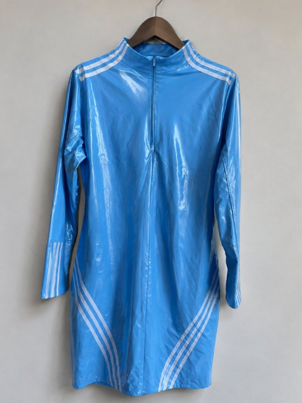 Adidas x Ivy Park Icy Park Baby Blue Latex Mini Dress 2X Beyoncé Bodycon